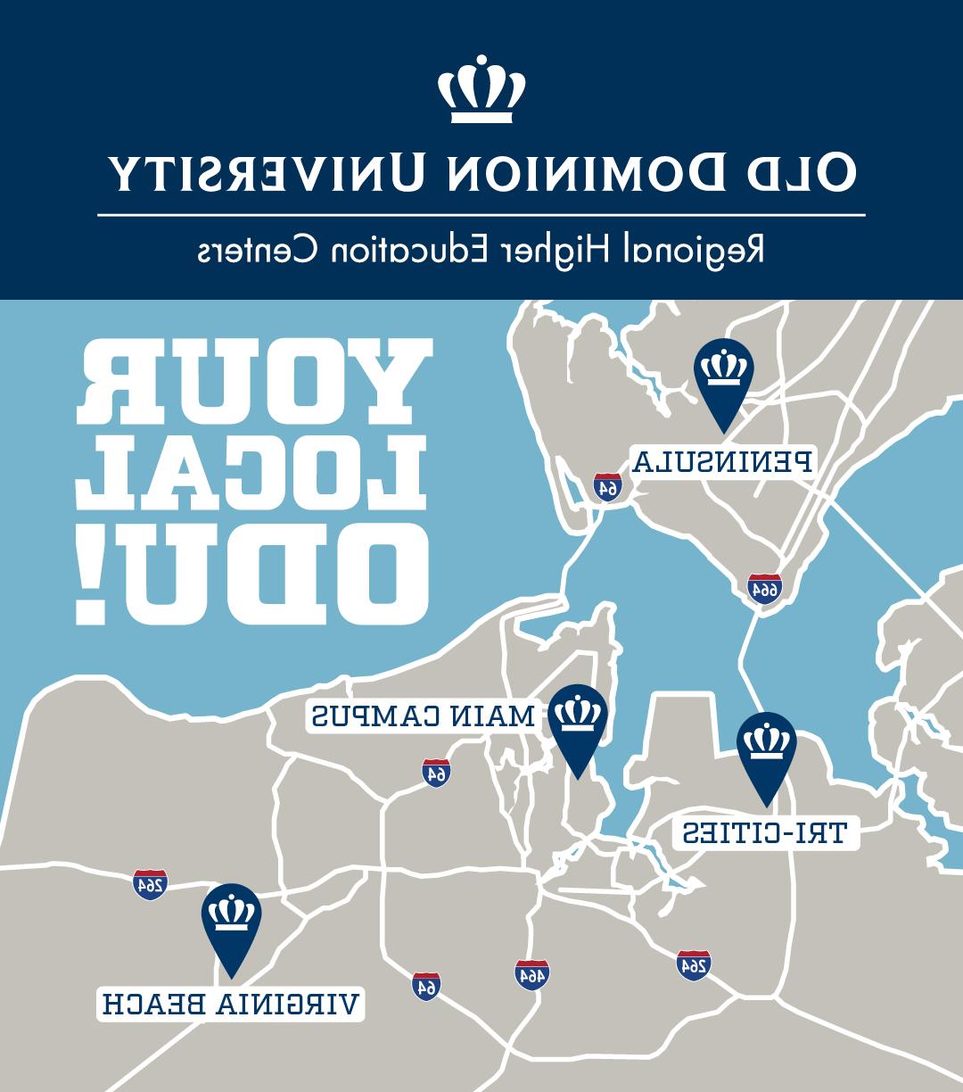 Map of ODU Regional Centers in Hampton Roads