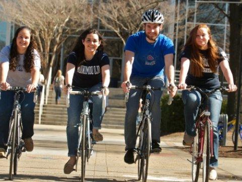 ODU students bicycling on campus